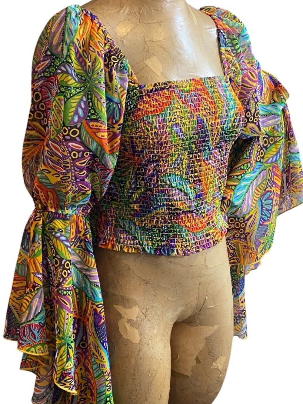 Live 4 Truth Multicolor Long Bell Sleeve Top Ren Festival Artsy Boho L 350i - Picture 3 of 10